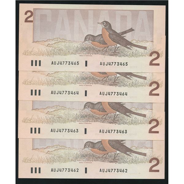 Bank of Canada $2, 1986 - Lot of 4 Consecutive Changeovers