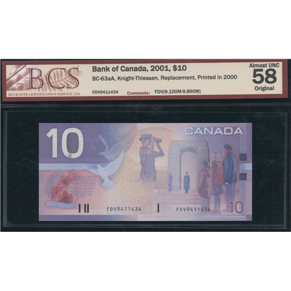 Bank of Canada $10, 2001 - Replacement