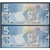 Image 1 : Bank of Canada $5, 2006 - 2 Consecutive Changeovers