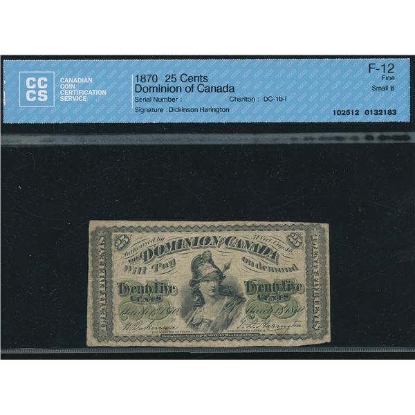 Dominion of Canada Twenty-Five Cents, 1870
