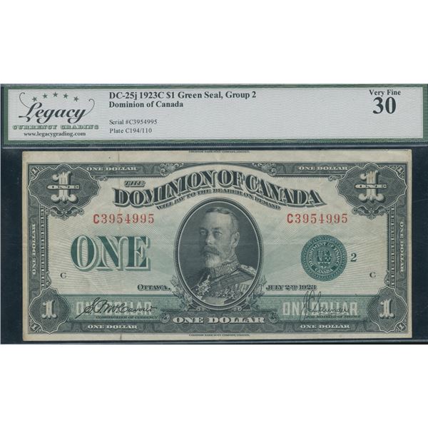 Dominion of Canada $1, 1923 - Error Cut