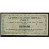 Image 1 : Banque De L'Union Nationale $100 Quebec Scrip