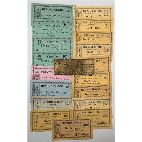 Eaton's Scrip - Lot of 18, Plus Rare Winnipeg Store Managers Plaque