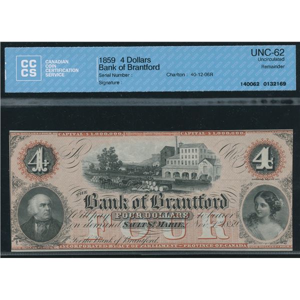 Bank of Brantford $4, 1859 - Remainder