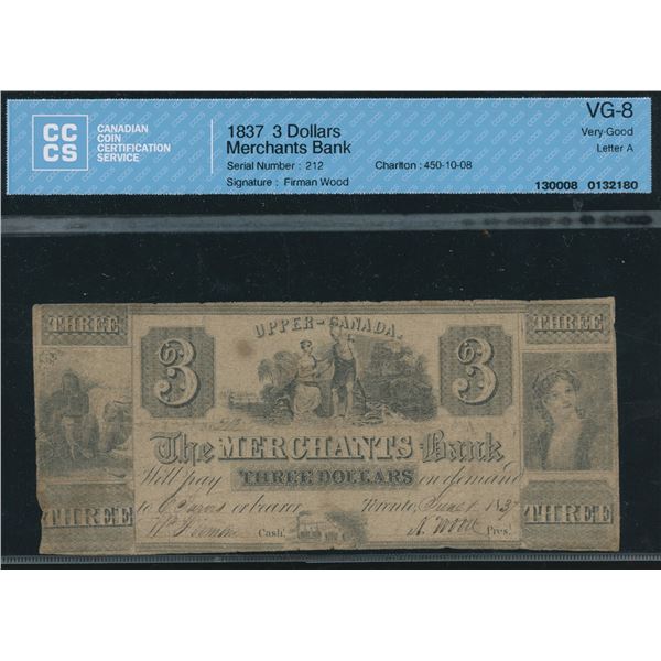 Merchants Bank $3, 1837