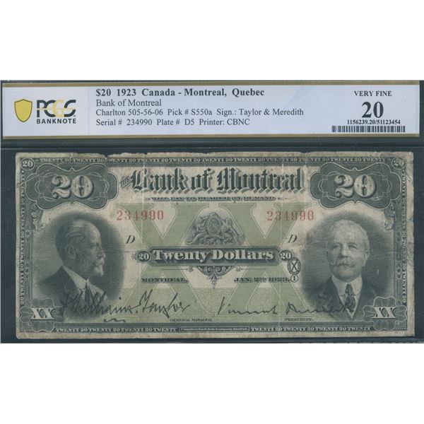 Bank of Montreal $20, 1923