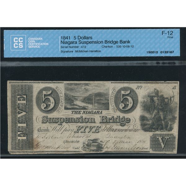 Niagara Suspension Bridge Bank $5, 1841