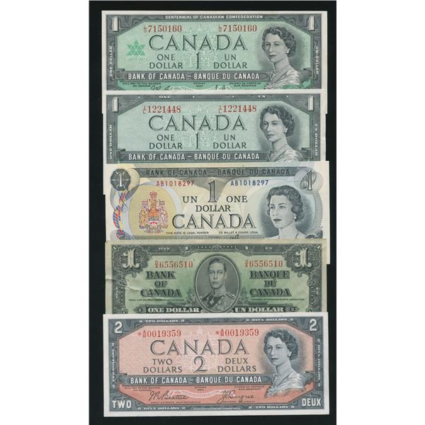 Bank of Canada Collection of 5 Banknotes