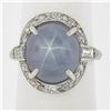 Image 2 : Antique Platinum GIA Ceylon NO HEAT Cabochon Blue Star Sapphire & Diamond Ring