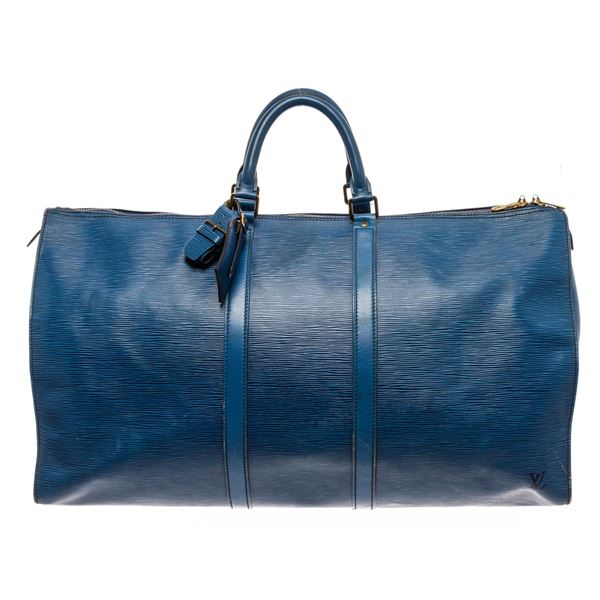 Louis Vuitton Blue Epi Leather Keepall 55 Travel Bag