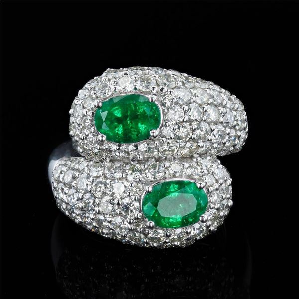 1.97 ctw Emerald and 3.81 ctw Diamond Platinum Ring