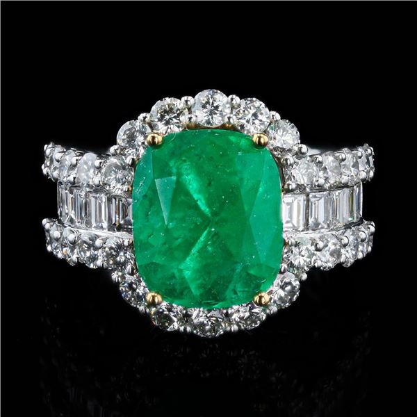 6.32 ctw Colombian Emerald and 3.27 ctw Diamond Platinum and 18K Yellow Gold Rin