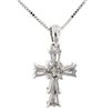 Image 8 : Petite 18K White Gold .37 ctw Round & Baguette Cut Diamond Cross Pendant w/ Chai