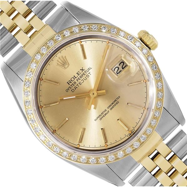 Rolex 36MM 2Tone 18K Yellow Gold Diamond Bezel Datejust With Rolex Box