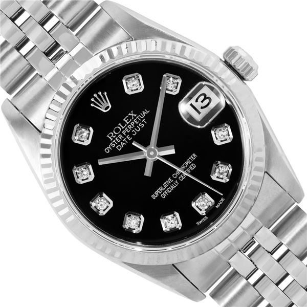 Rolex Midsize Stainless Steel 31MM Black Diamond Datejust With Rolex Box