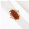 Image 3 : Vintage 18K Rosy Yellow Gold Oval Cabochon Cut Red Coral Textured Cocktail Ring