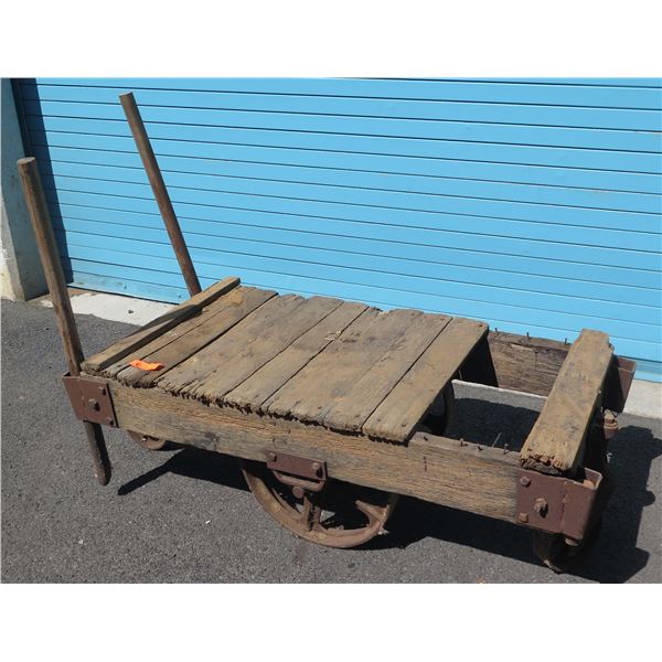 Authentic Vintage Rustic Industrial Railroad Factory Cart w/ Cast Iron & Steel Wheels & Hardware 48"