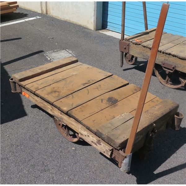 Authentic Vintage Rustic Industrial Railroad Factory Cart w/ Cast Iron & Steel Wheels & Hardware 49"