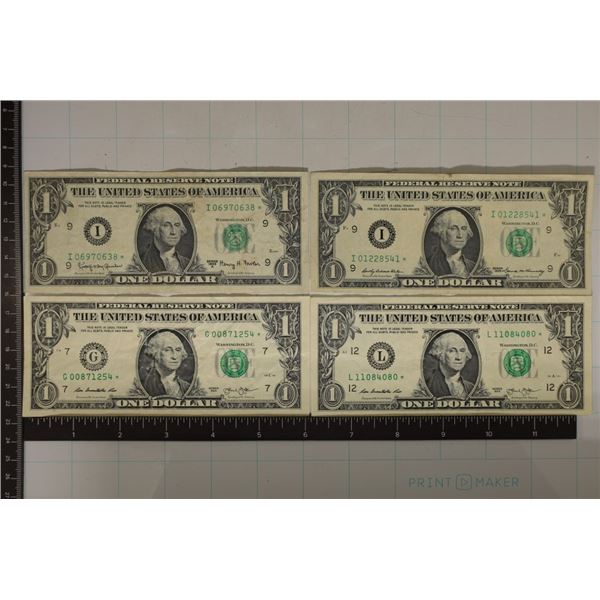 1963-A, 1969 & 2-2013 US $1 FRN GREEN SEAL STAR