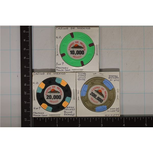 3 CASINO DE MEXICO CASINO CHIPS: 10,000, 20,000 &