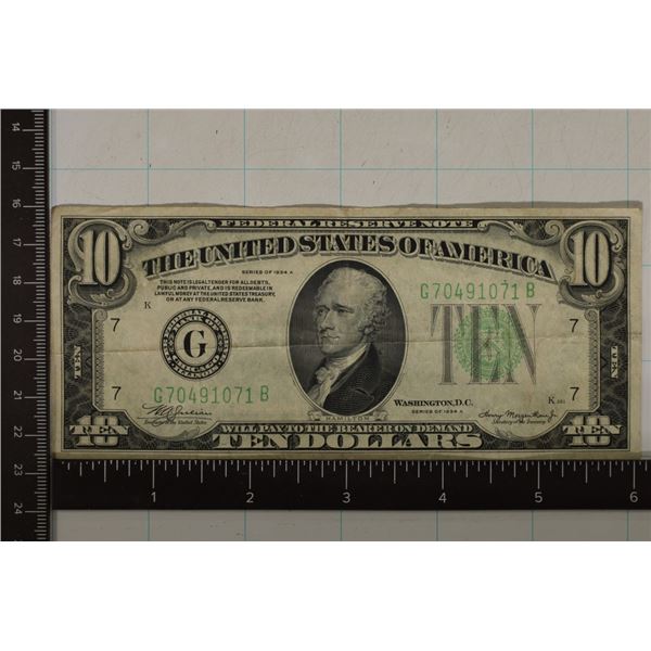 1934-A US $10 FRN, GREEN SEAL.