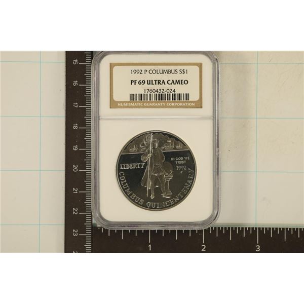 1992-P COLUMBUS SILVER DOLLAR NGC PF69 ULTRA