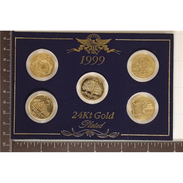 5 COIN 1999-P 24KT GOLD PLATED STATE QUARTER SET