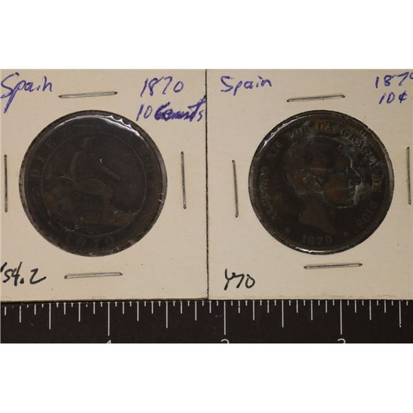 1870 & 1879 SPAIN 10 CENTIMOS
