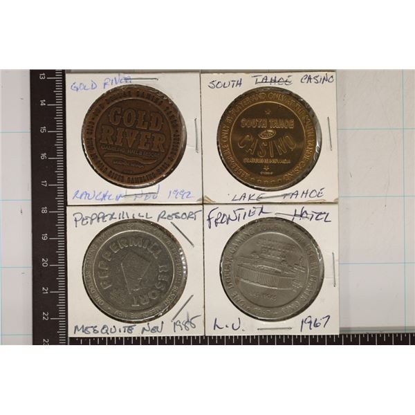 4-$1 METAL CASINO TOKENS: GOLD RIVER, SOUTH TAHOE