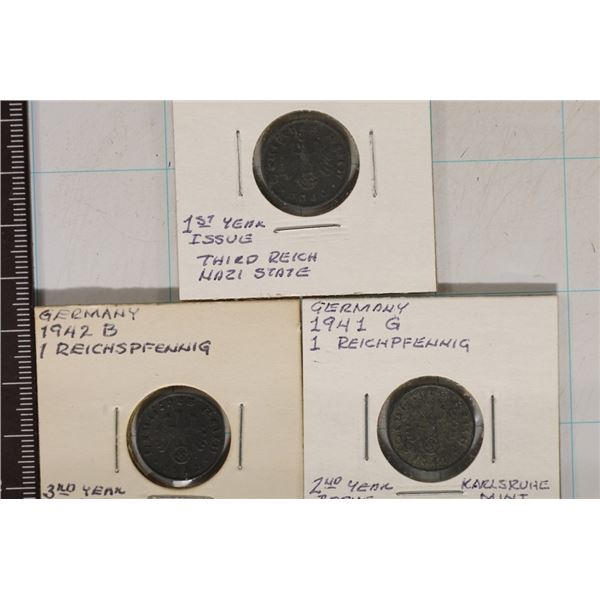 1940-D, 1941-G & 1942-B GERMAN 1 REICHPFENNING