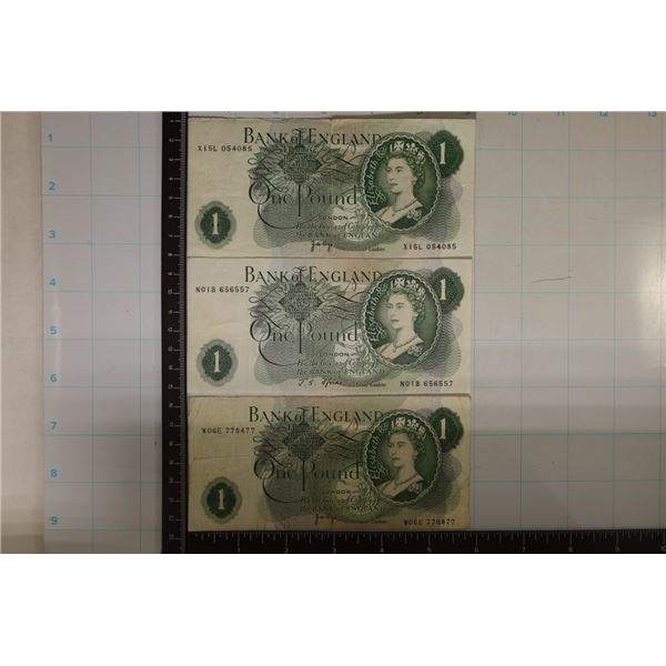 3-1960'S/70'S BANK OF ENGLAND 1 POUND BILLS