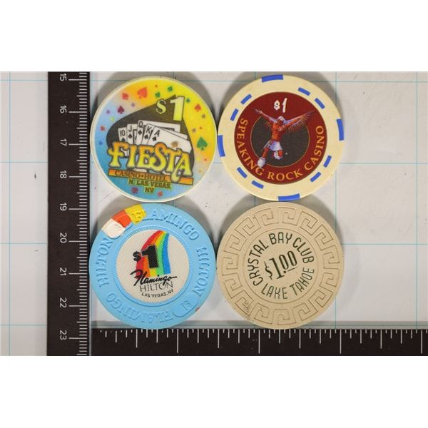 4-$1 PLASTIC CASINO CHIPS: FIESTA, SPEAKING ROCK,