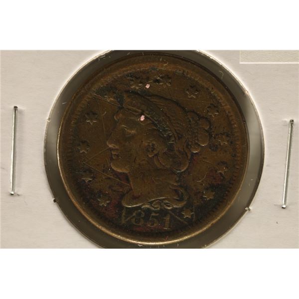 1851 US LARGE CENT WITH SCRATCHES