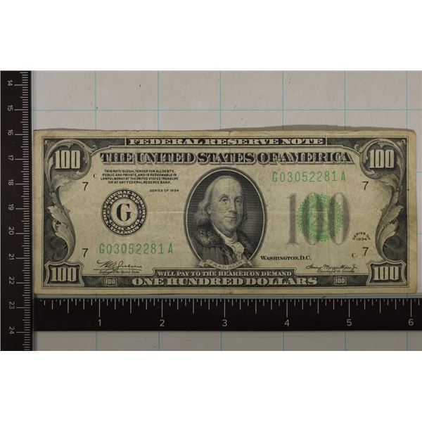 1934 US $100 FRN, GREEN SEAL