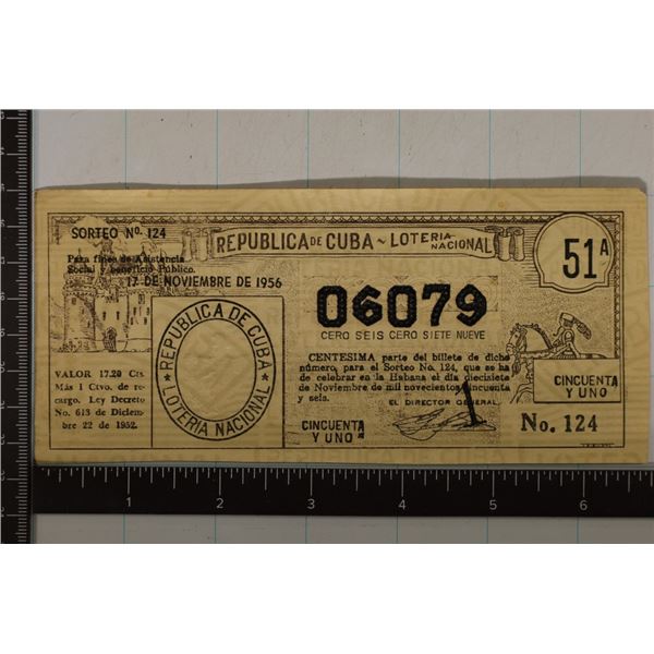 1956 CUBA CRISP LOTTERY TICKET