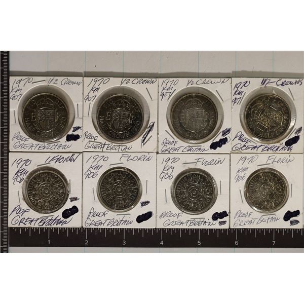 8-1970 GREAT BRITAIN PROOF COINS: 4-HALF CROWNS &