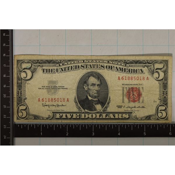 1963 US $5 RED SEAL NOTE