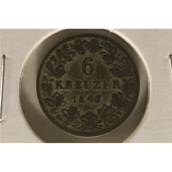 1843 GERMAN SILVER HESSE-DARMSTADT .0227 OZ. ASW