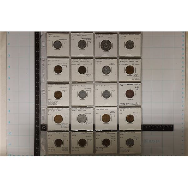 20 ASSORTED METAL TAX TOKENS: LOUISIANA, LA SALLE,