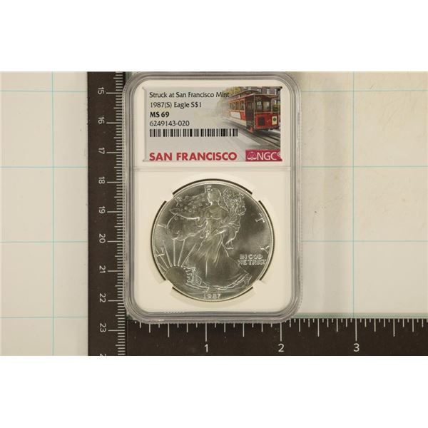1987-S AMERICAN SILVER EAGLE NGC MS69 1 OZ STRUCK