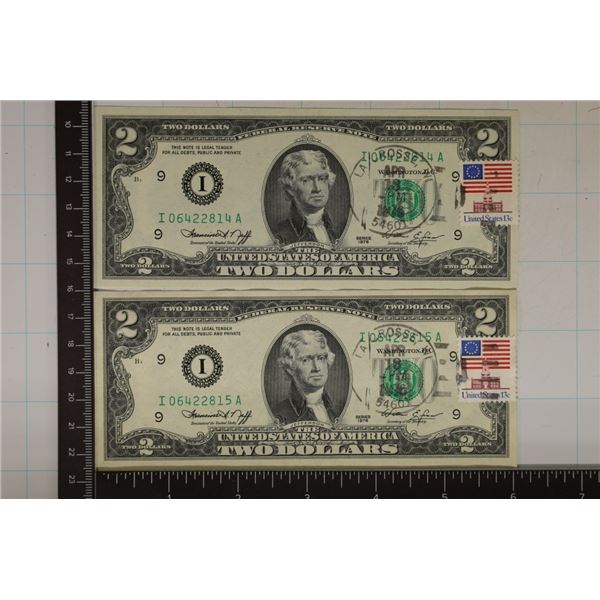 2-1976 US $2 FRN'S CU WITH CONSECUTIVE SERIAL #'S
