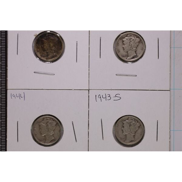 1938, 2-1943-S & 1944 SILVER MERCURY DIMES.