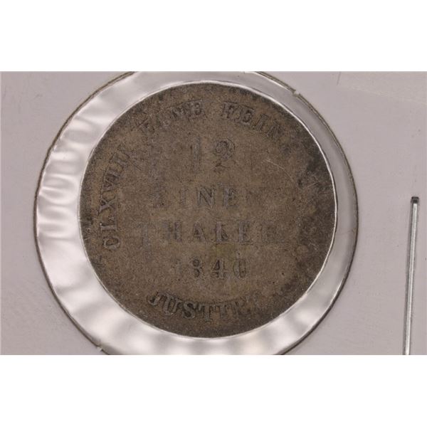 1840 GERMAN HANNOVER 1/12 EININ SILVER THALER