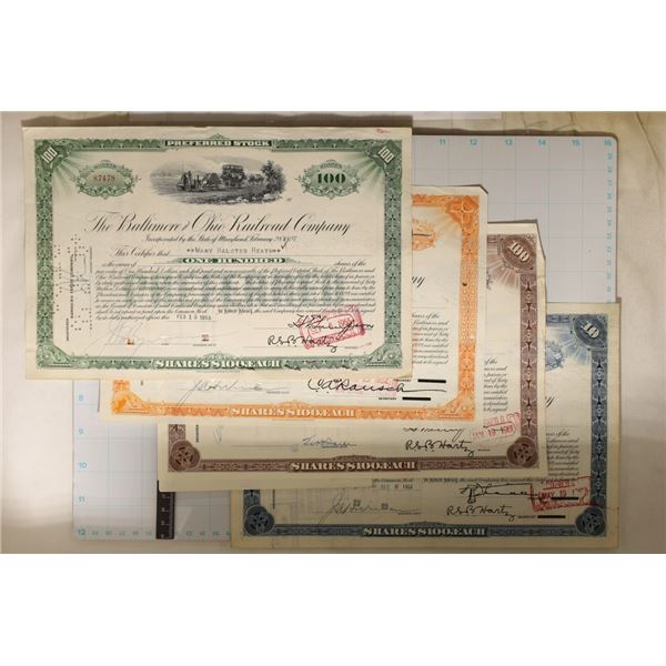 4 ASSORTED VINTAGE RAILROAD STOCK CERTIFICATES