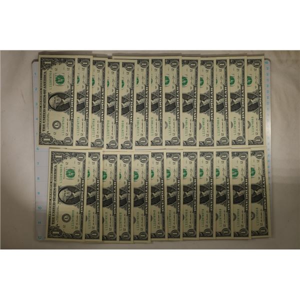 25-2013 US $1 FRN CRISP UNC GREEN SEAL BILLS