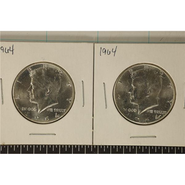 2-1964 90% SILVER KENNEDY HALF DOLLARS UNC