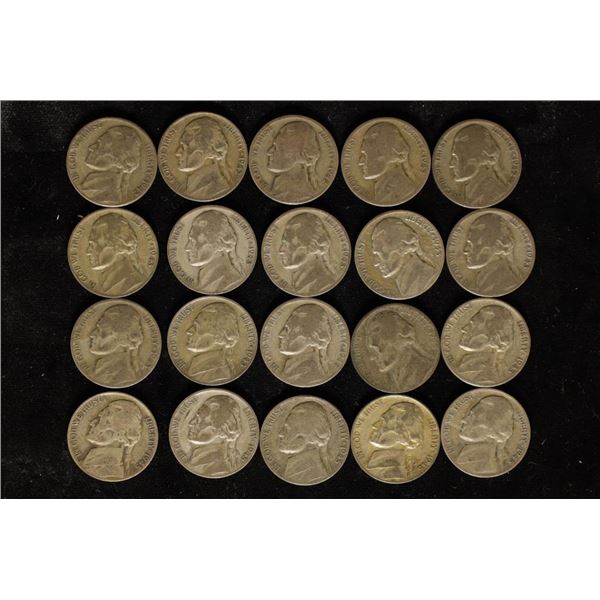 20 ASSORTED 35% SILVER JEFFERSON WAR NICKELS: 1942