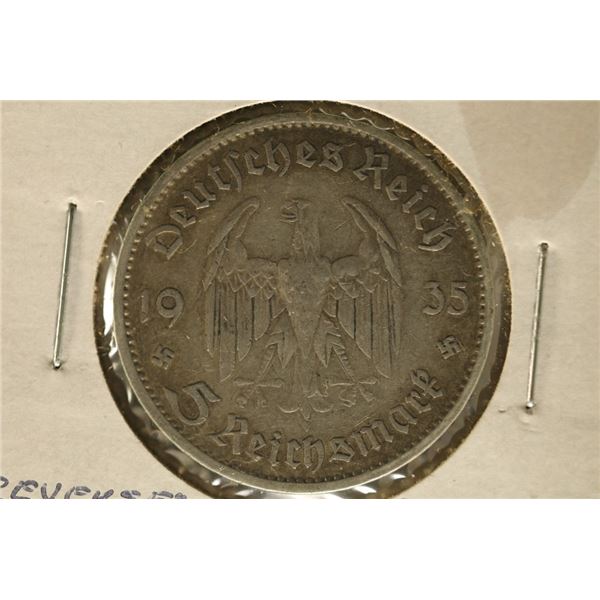 1935-A GERMAN SILVER 5 MARK .4016 OZ. ASW