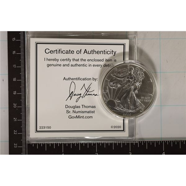 2020 AMERICAN SILVER EAGLE. BRILLIANT UNC IN HARD