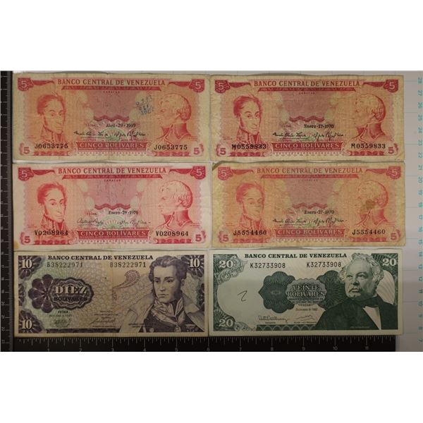 6 VENEZUELA BILLS: 4-FIVE BOLIVARES (1969, 2-1970